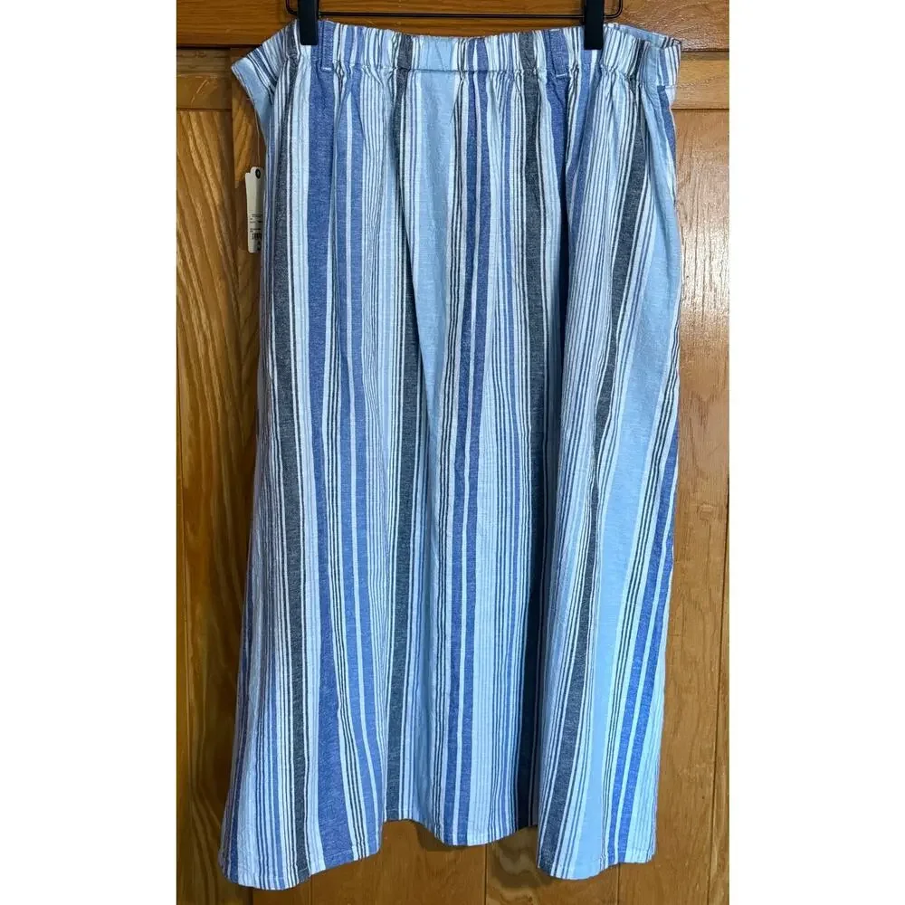 NWT Cottagecore St. John’s Bay Linen Striped Button Skirt XXL
